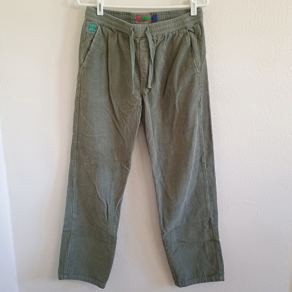 Empyre Other - Empyre Relax Fit Pants Green Corduroy Chino Straight Leg Men S Skater Baggy Logo